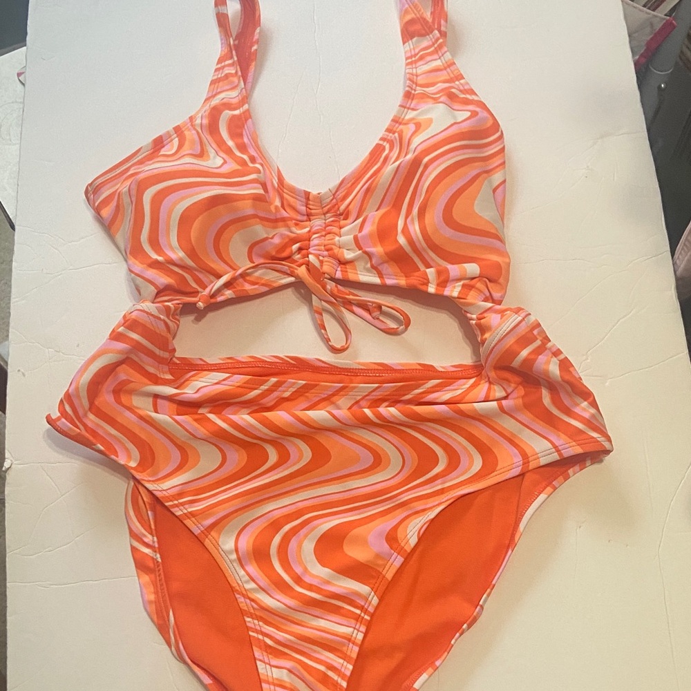 No Boundaries Orange and White Swirl Women’s Swim